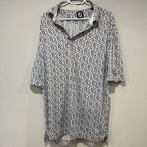Footjoy Golf Polo Shirt Mens Floral Blue White Button XL FJ Hockley Valley Club